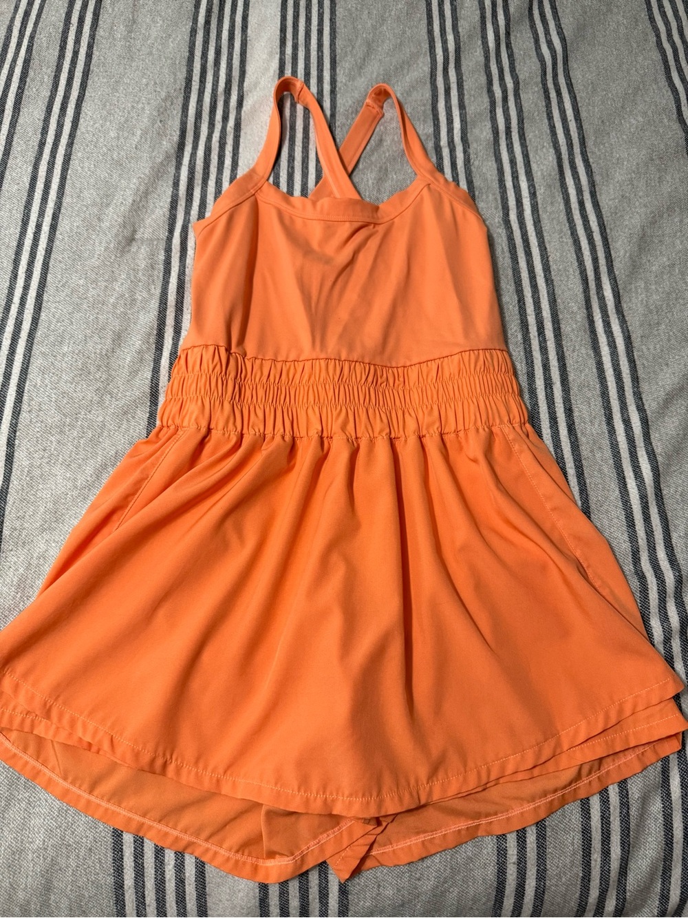 Orange Racerback Romper with Smocked Waist